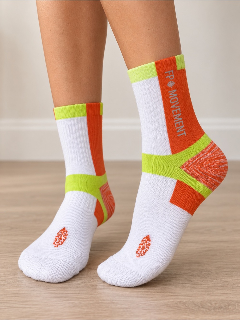 Free People Men's Athletic Crew Socks in White, Orange & Neon Yellow